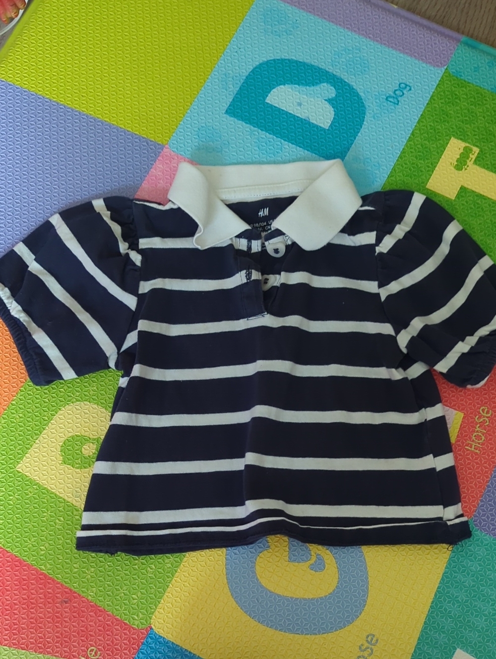 H&M Navy and White Toddler Girl ( 3-4T) Striped Polo-fits Smaller